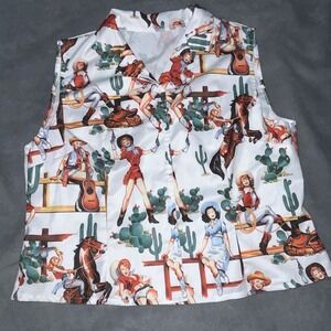Women's Aloha Rodeo Western Print Cowgirls Sleeveless Shirt Button Up XL